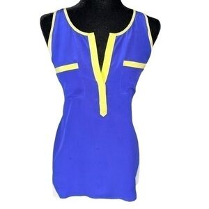 Madison Marcus Razorback Silk Purple Blue Neon Green White Tank-Top Shirt Size M